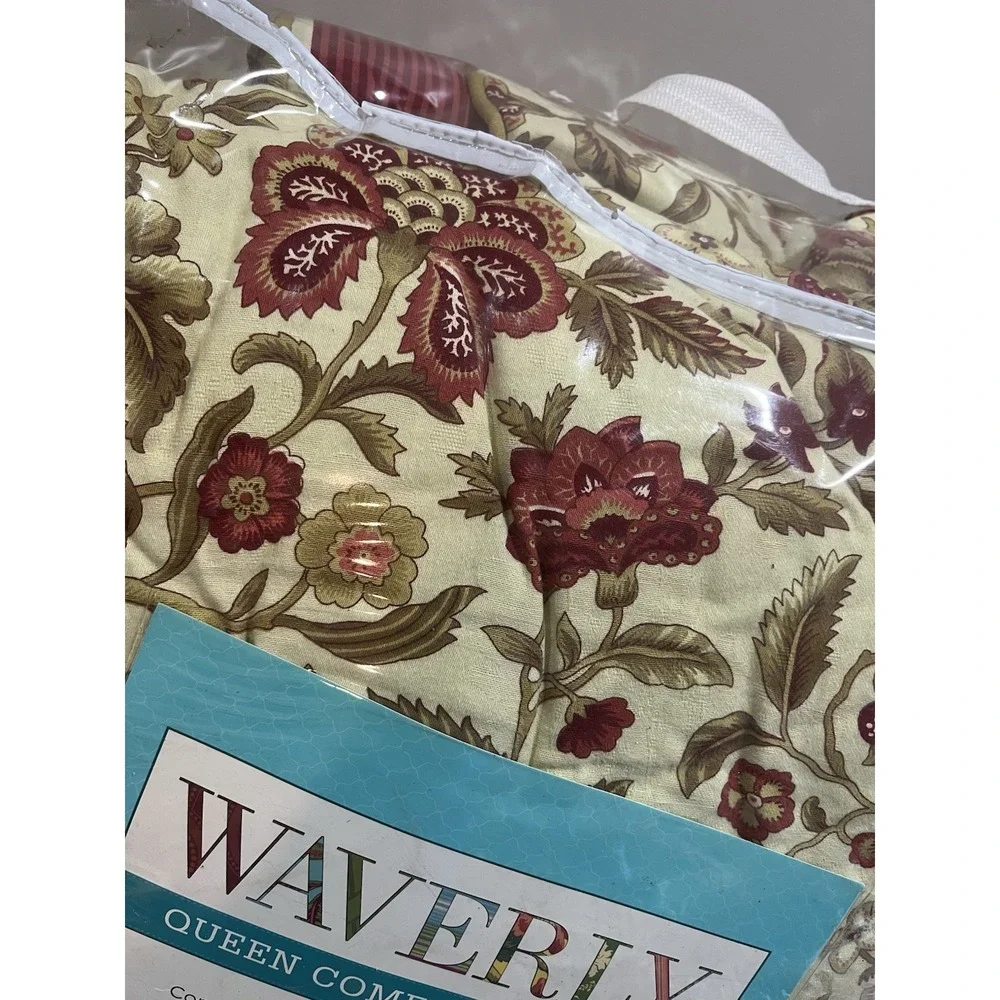 Waverly Imperial Dress Brick Queen Comforter‎ Shams Red Jacobean Floral Gold